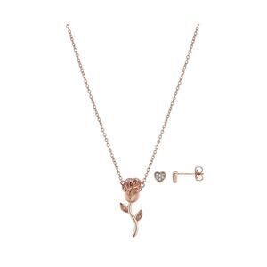 Unwritten Cubic Zirconia Heart Earrings Rose Pendant Necklace Set Rose Gold NEW